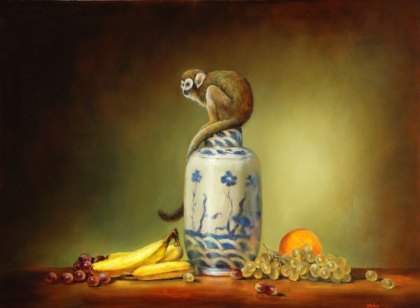 Monkey painting still life oil