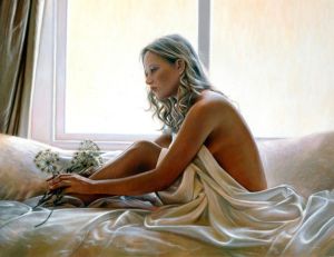 draped naked blond woman
