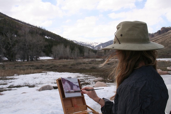 Lori McNee painting in early spring, Idaho
