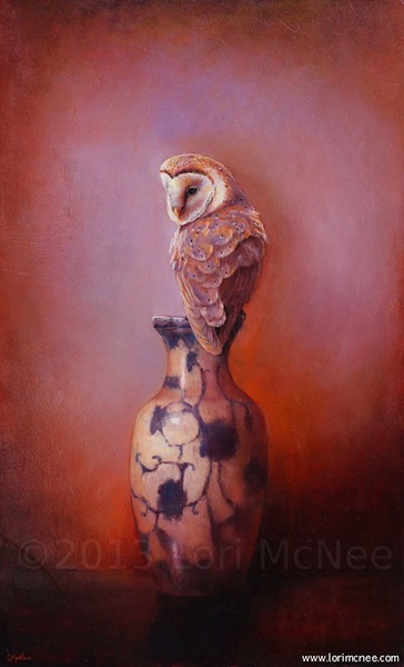 barn owl oil painting by Lori McNee