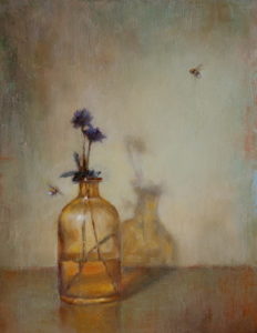 Amber Bottle & bees 16x12 600px